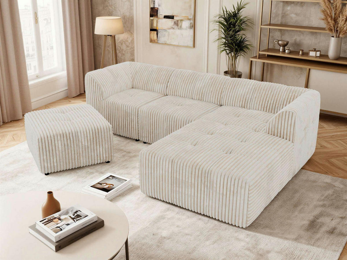 ROHOVÁ SEDAČKA VORITA L 4M - Béžová Manšestr - Pravá - černá/krémová, textil/plast (176/267cm) - MKS