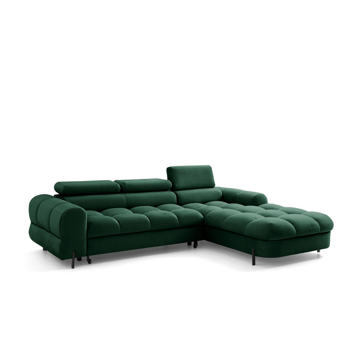 ECKSOFA UFFO L Rechts mit Schlaffunktion 260x195 Velours Dunkelgrün - Dunkelgrün/Schwarz, Holz/Textil (195/260cm) - Muffo