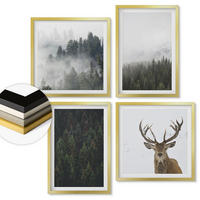 WANDBILDER 4er Set - 50x50 cm & 40x60 cm Goldrahmen - Grüne Wälder, neblige Landschaft - Goldfarben, Kunststoff (50/50cm) - ArtPrintCave