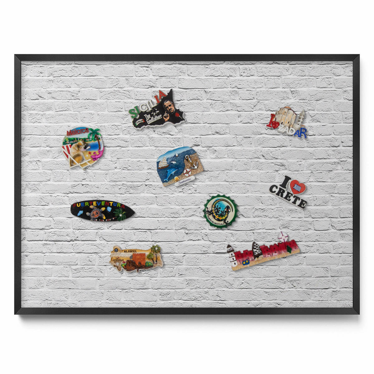 MAGNETTAFEL 80x60 cm Schwarzer Rahmen Ziegelwand Helle Wand - Schlammfarben, Metall (80/60/0.4cm) - TULUP