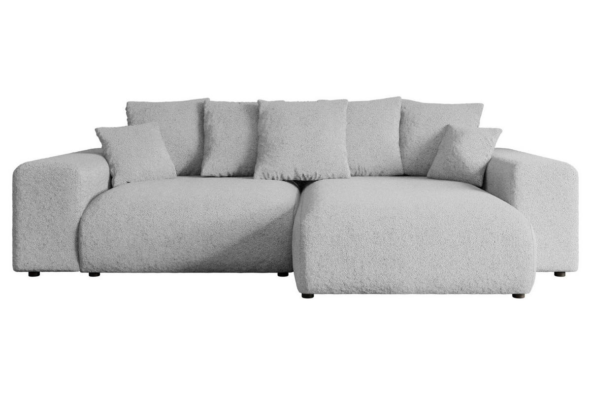 ECKSOFA Ottomane rechts ESKAR-L 266x176x84 Hellgrau Bouclé - Hellgrau/Schwarz, Holzwerkstoff/Kunststoff (176/266cm) - ALTDECOR