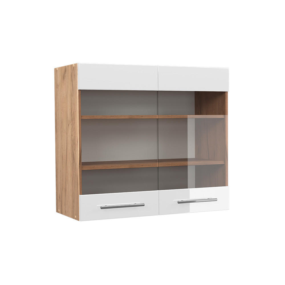 KÜCHENGLASSCHRANK Fame-Line Weiß Hochglanz 80 cm - Honigeiche/Weiß Hochglanz, Holzwerkstoff (80/72/34.1cm) - Vicco