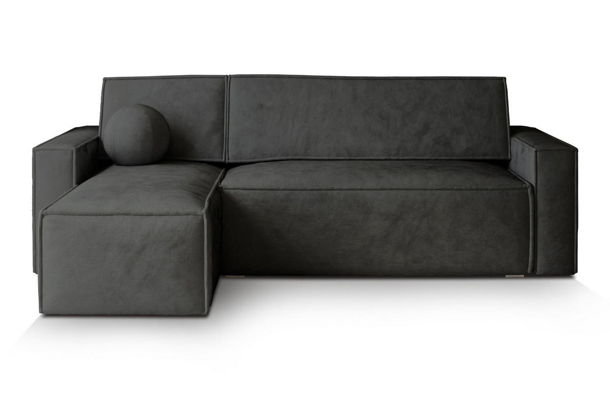 ECKSOFA RAVELO M Schwarz Velours-Stoff mit Schlaffunktion - Schwarz, Holz (240/140cm) - MASSENO