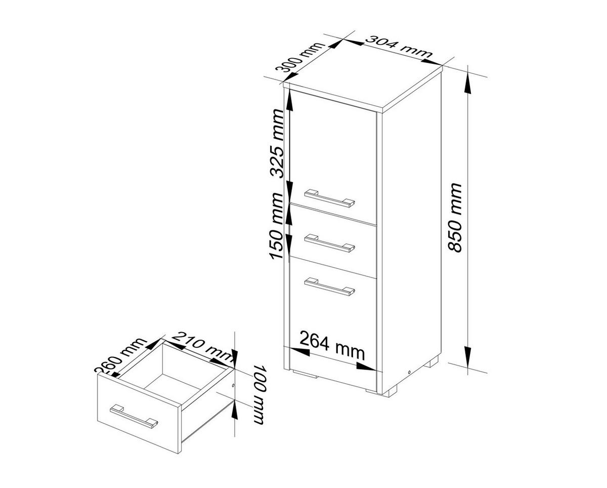 UNTERSCHRANK Weiß, Sonoma Eiche 30x30x85 cm - Silberfarben/Weiß, Holzwerkstoff/Kunststoff (30/85/30cm) - Akord