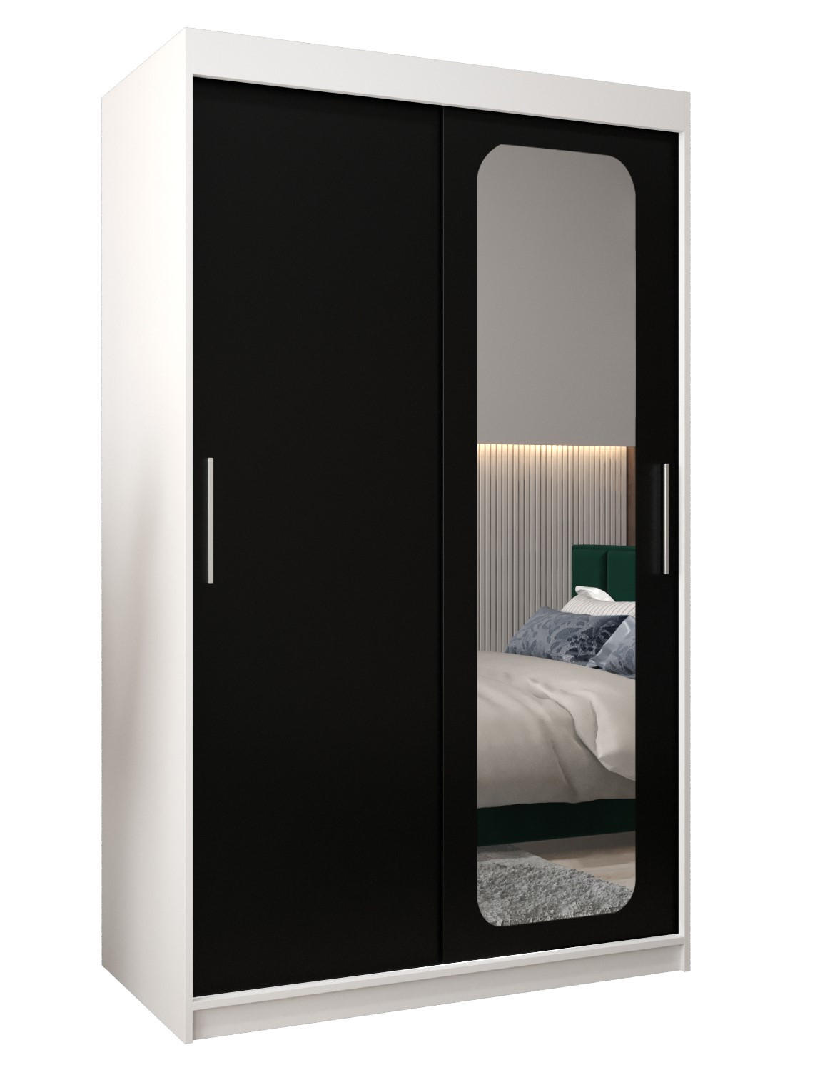 SCHWEBETÜRENSCHRANK 200/120/62 2-türig - Silberfarben/Schwarz, Holz/Kunststoff (120/200/62cm) - Abiks Möbel