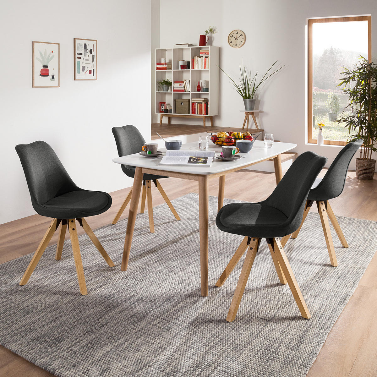 POLSTERSTUHL-SET - Anthrazit/Braun, Holz/Textil (49/85/55cm) - home24