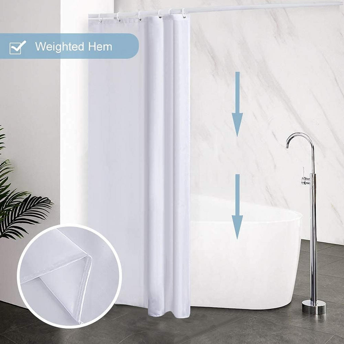 DUSCHVORHANG Weiß Polyester schimmelresistent maschinenwaschbar klein Badewanne wasserdicht - Weiß, Textil (180/180cm) - MCBOSON