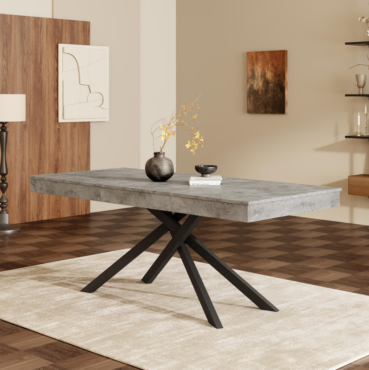 JÍDELNÍ stůl 140/180/80 cm šedý z MDF s rozkládací deskou pro 6–8 osob - šedá, kompozitní dřevo (180/80/76cm) - OKWISH