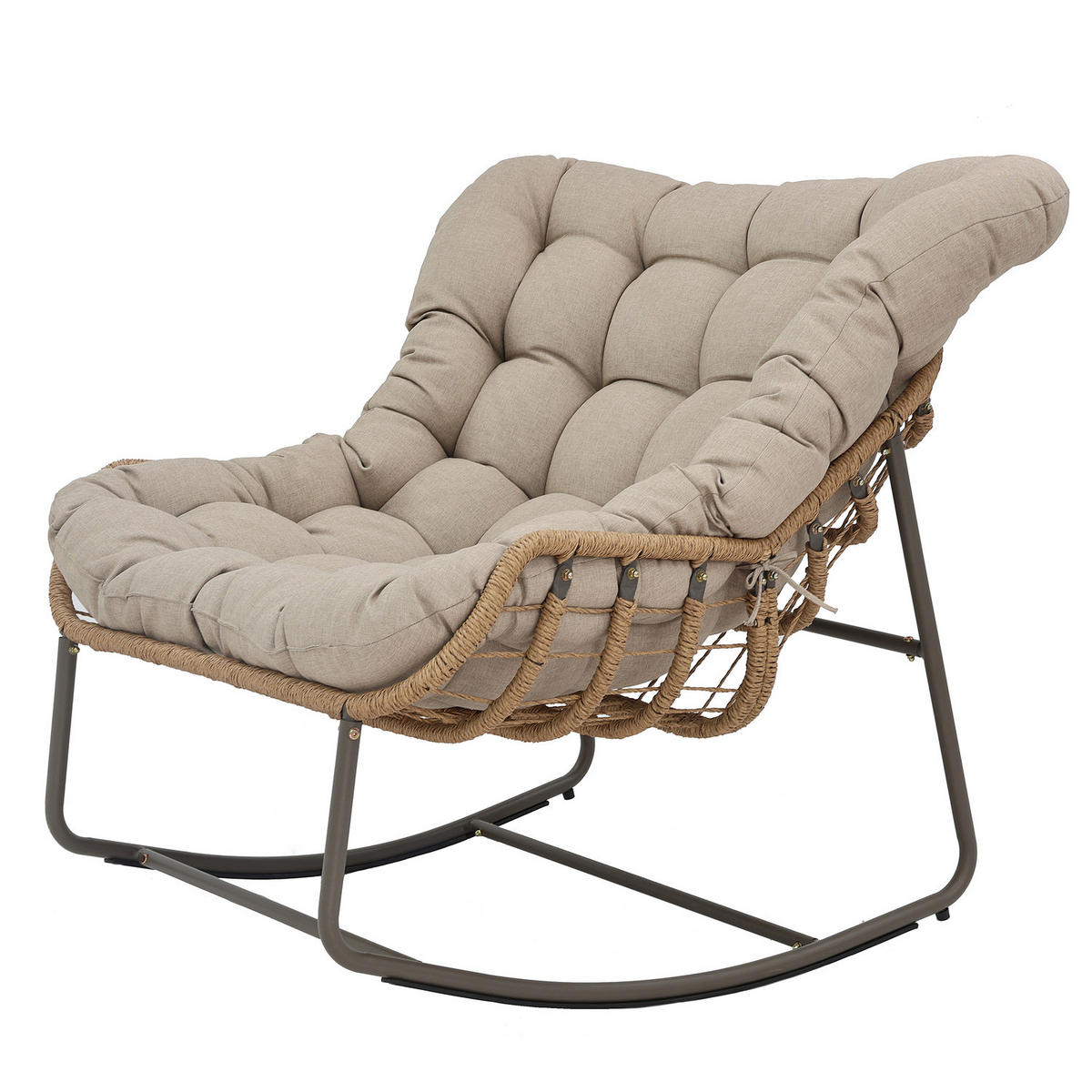 GARTENSESSEL mit Fußhocker - Stahl / Webstoff - Grau / Beige - Beige, Textil/Metall (118/87/110cm) - home24