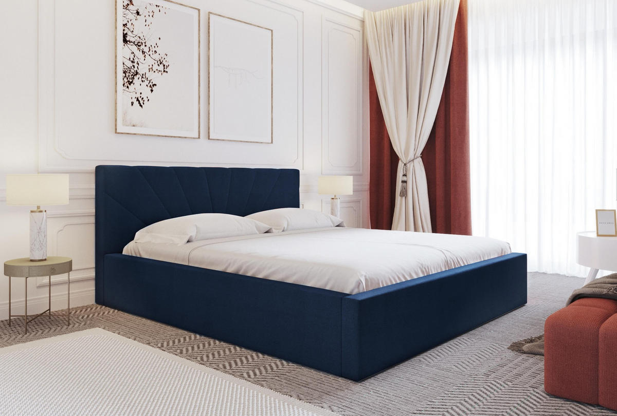 POLSTERBETT Larik 180/200 cm in Blau – mit Bettkasten und stilvollem Design - Blau/Schwarz, Holz/Holzwerkstoff (180/200cm) - AX Living