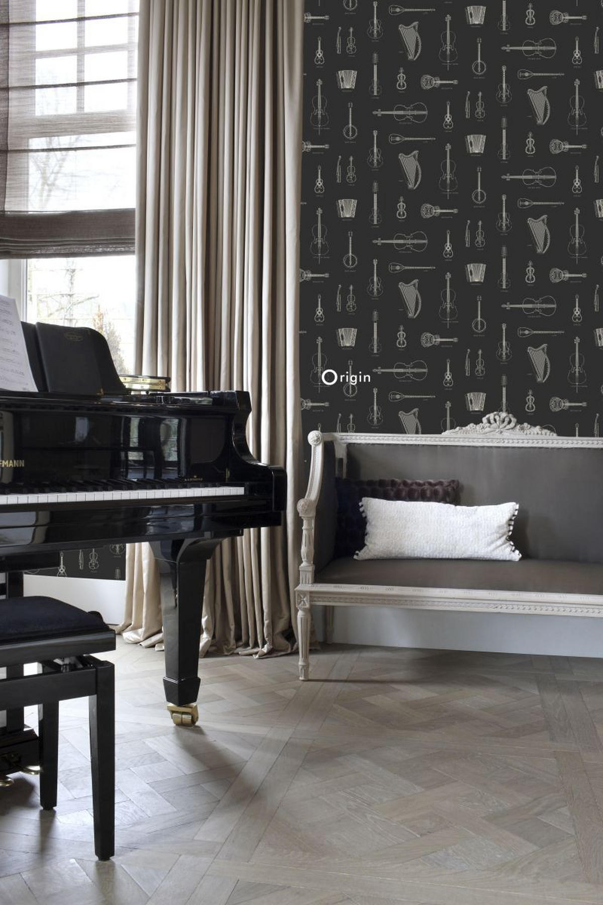 TAPETE Musikintstrumente 53 cm x 10.05 m - Schwarz, Papier (53/1000cm) - Origin Wallcoverings