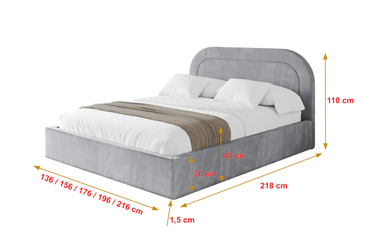 POLSTERBETT mit Bettkasten und Lattenrost, Bett mit Matratze H3/H4 - LERAY 200x200 Hellgrau - Hellgrau, Holzwerkstoff/Textil (200/200cm) - ALTDECOR