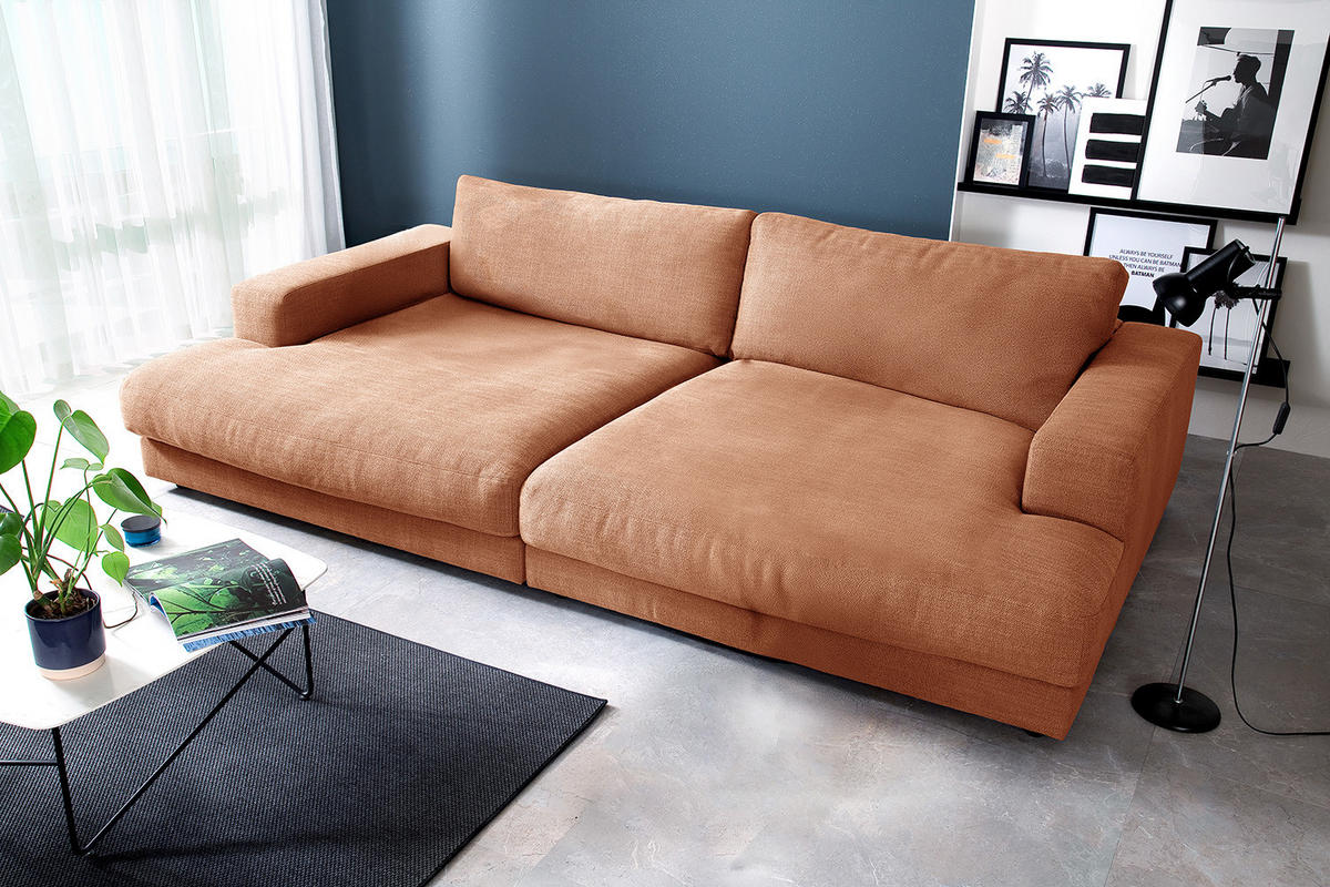 BIG SOFA MADELINE Braun Webstoff - Dunkelbraun/Schwarz, Kunststoff/Textil (290/85/190cm) - KAWOLA