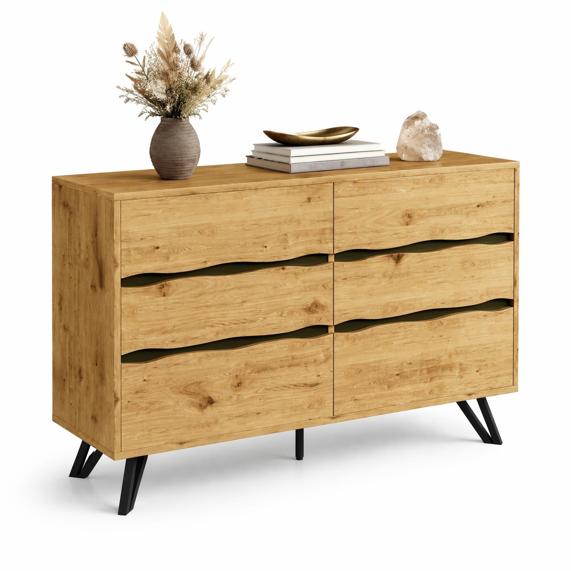 SIDEBOARD in Holzoptik Kommode mit Metallbeinen für Wohnzimmer und Esszimmer, B120/T40/H75.5 cm - Schwarz/Naturfarben, Holzwerkstoff/Metall (120/75.5/40cm) - STILVORA