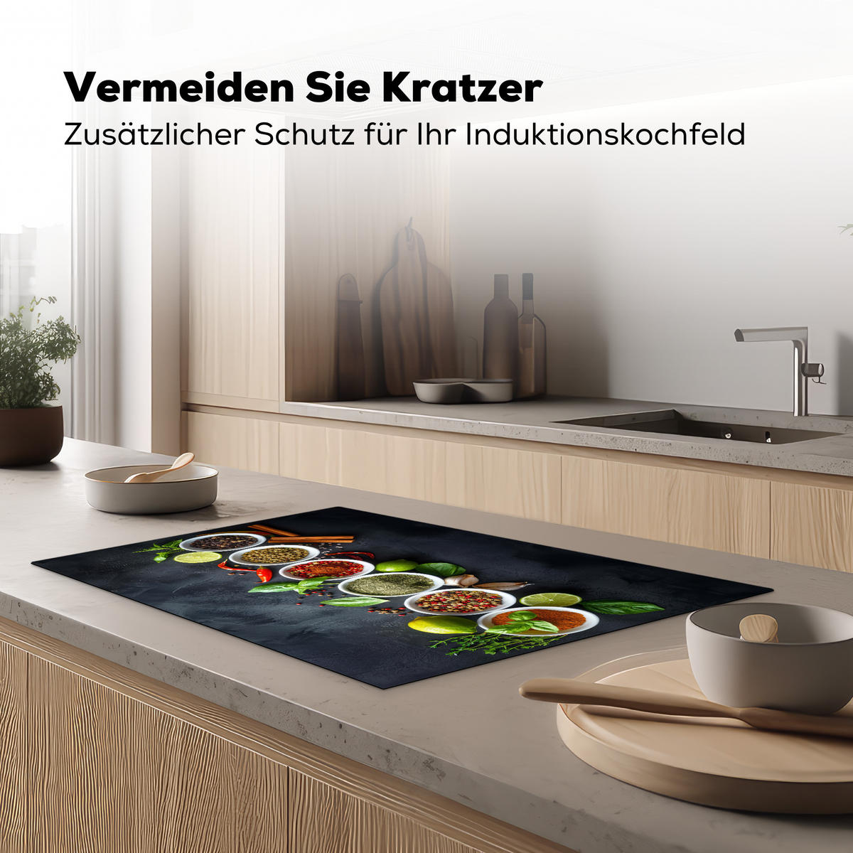 HERDABDECKPLATTE Kräuter - Gewürze - Konkrete Optik - Stilleben Induktionsschutz 81.6x52.7 cm - Multicolor, Kunststoff (81.6/52.7/0.2cm) - MuchoWow