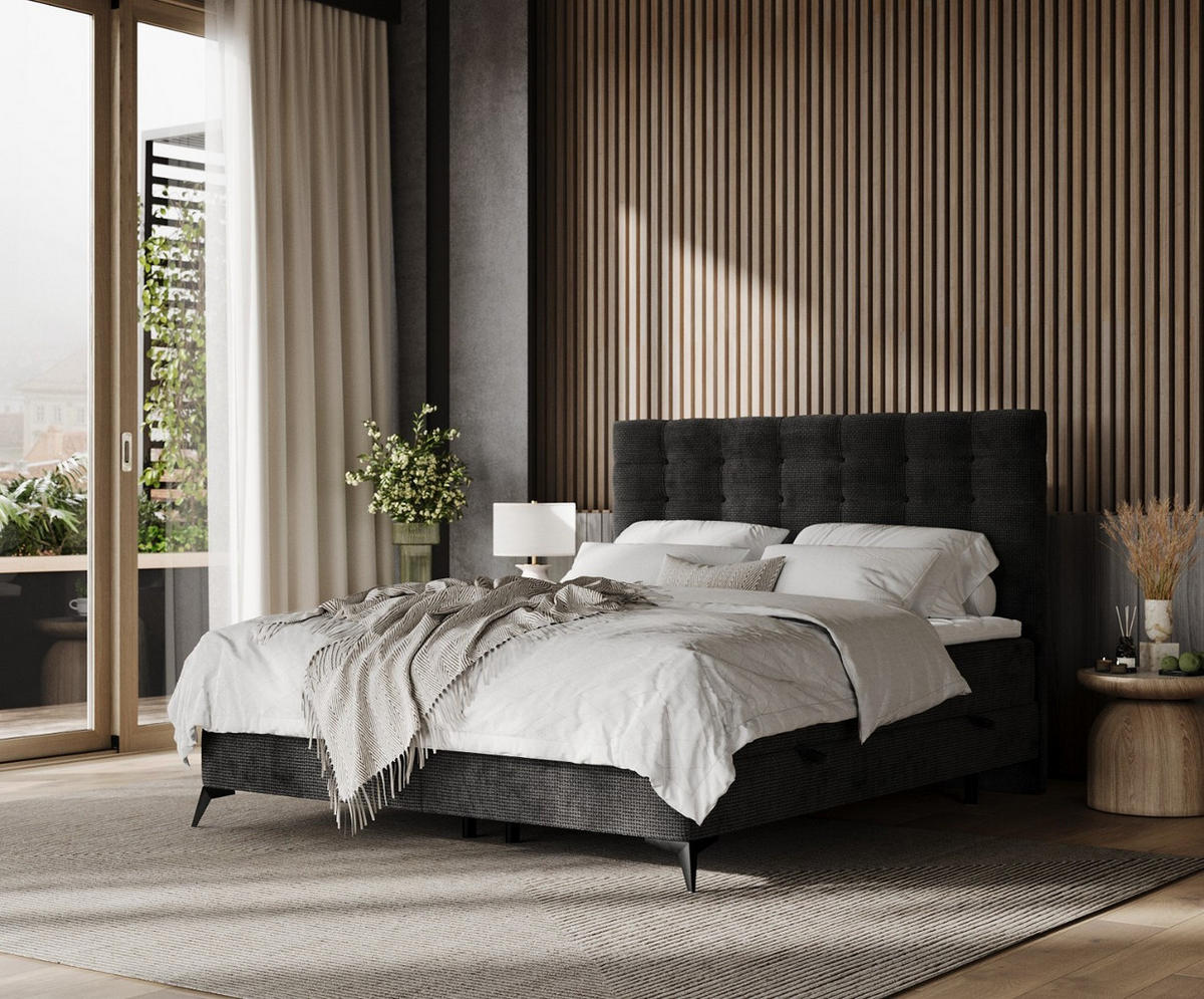 BOXBETT Niro 120/200 cm Schwarz im Bonita Stoff - Schwarz, Holz/Holzwerkstoff (120/200cm) - AltaBeds