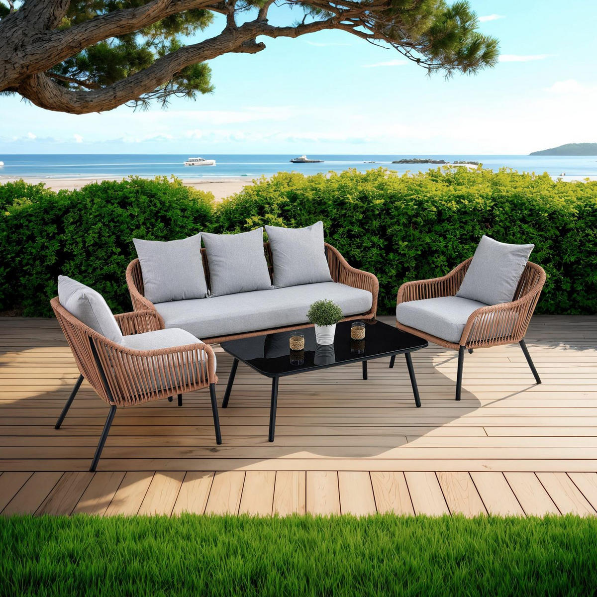 GARTENMÖBEL-SET BENGAL - Braun, Metall - CARO-Möbel