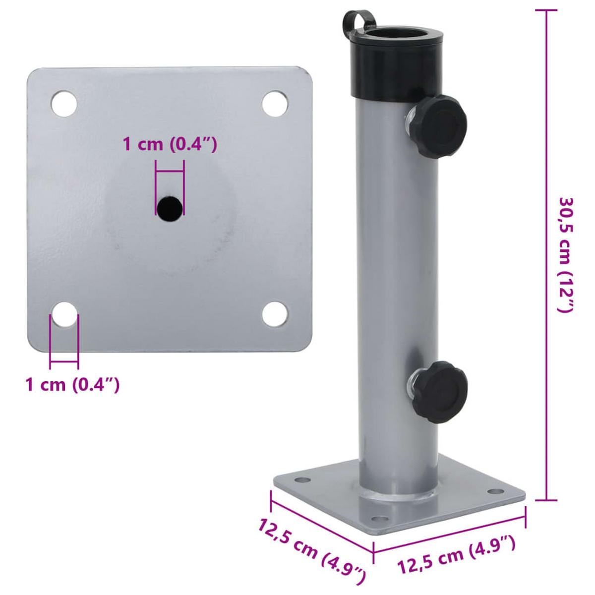 SONNENSCHIRMSTÄNDER Für Ø38/48 Mm Mast Silbern Stahl - Silberfarben, Metall (12.5/12.5cm) - vidaXL