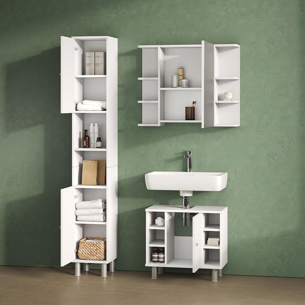 BADMÖBEL-SET Fucino Weiß 2 Teile - Weiß, Holzwerkstoff (60/54/32cm) - Livinity®