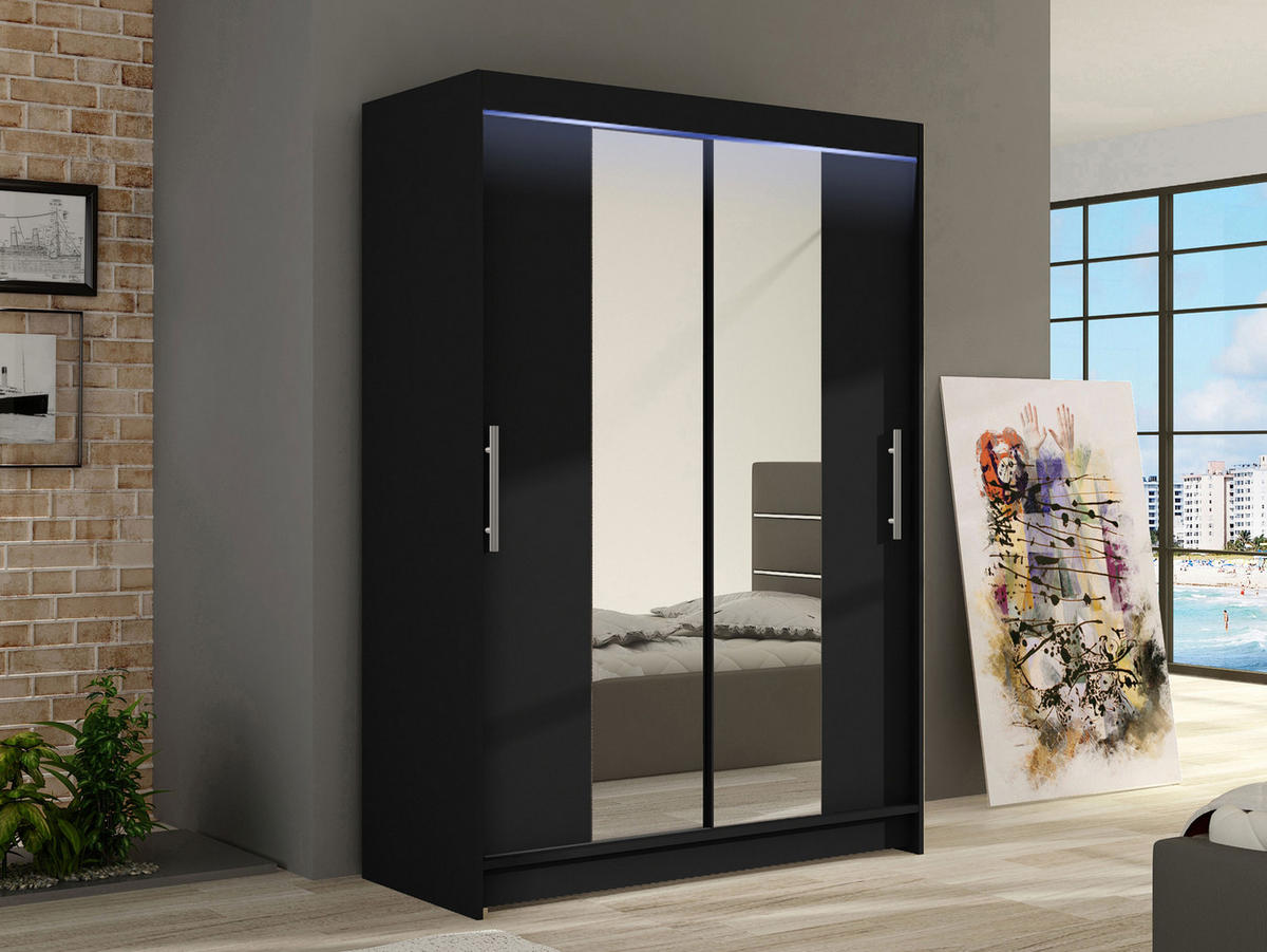 KLEIDERSCHRANK Miami II, mit RGB LED Beleuchtung - Silberfarben/Schwarz, Holzwerkstoff/Kunststoff (120/200/58cm) - MIRJAN24