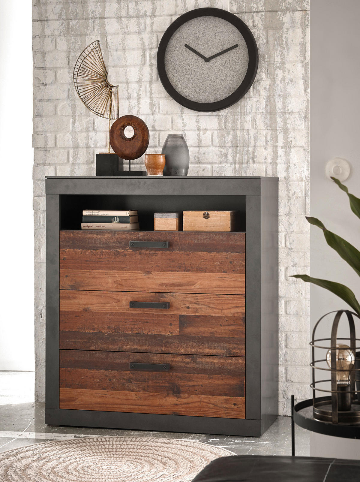 KOMMODE Old Used Wood Shabby Design mit Matera grau, 92 x 104 cm - Dunkelgrau/Braun, Holzwerkstoff/Kunststoff (92/104/40cm) - Furn.Design