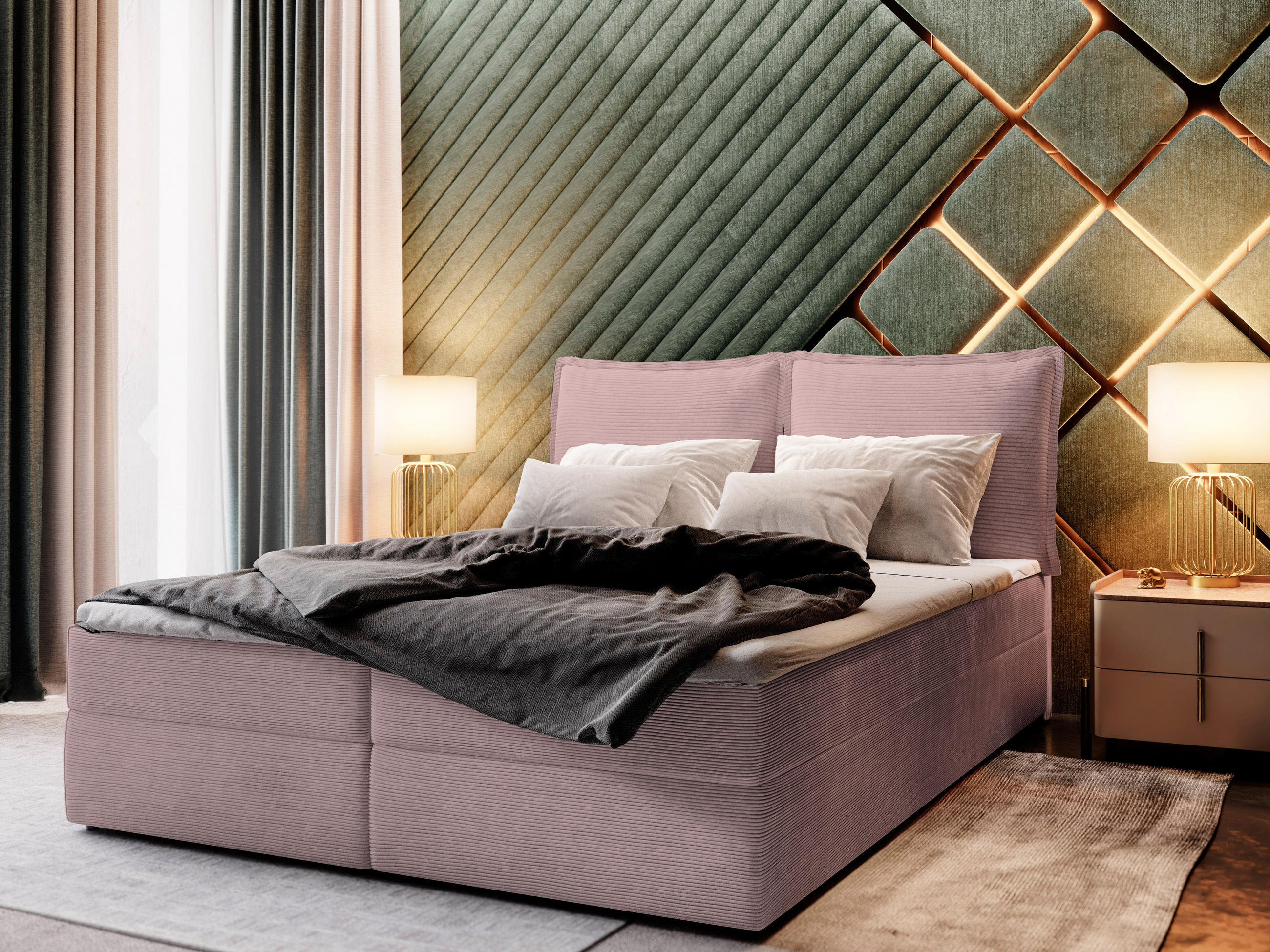 BOXBETT LENTE 140x200 cm mit Matratze und Topper - Rosa - Rosa, Holz (140/200cm) - MASSENO