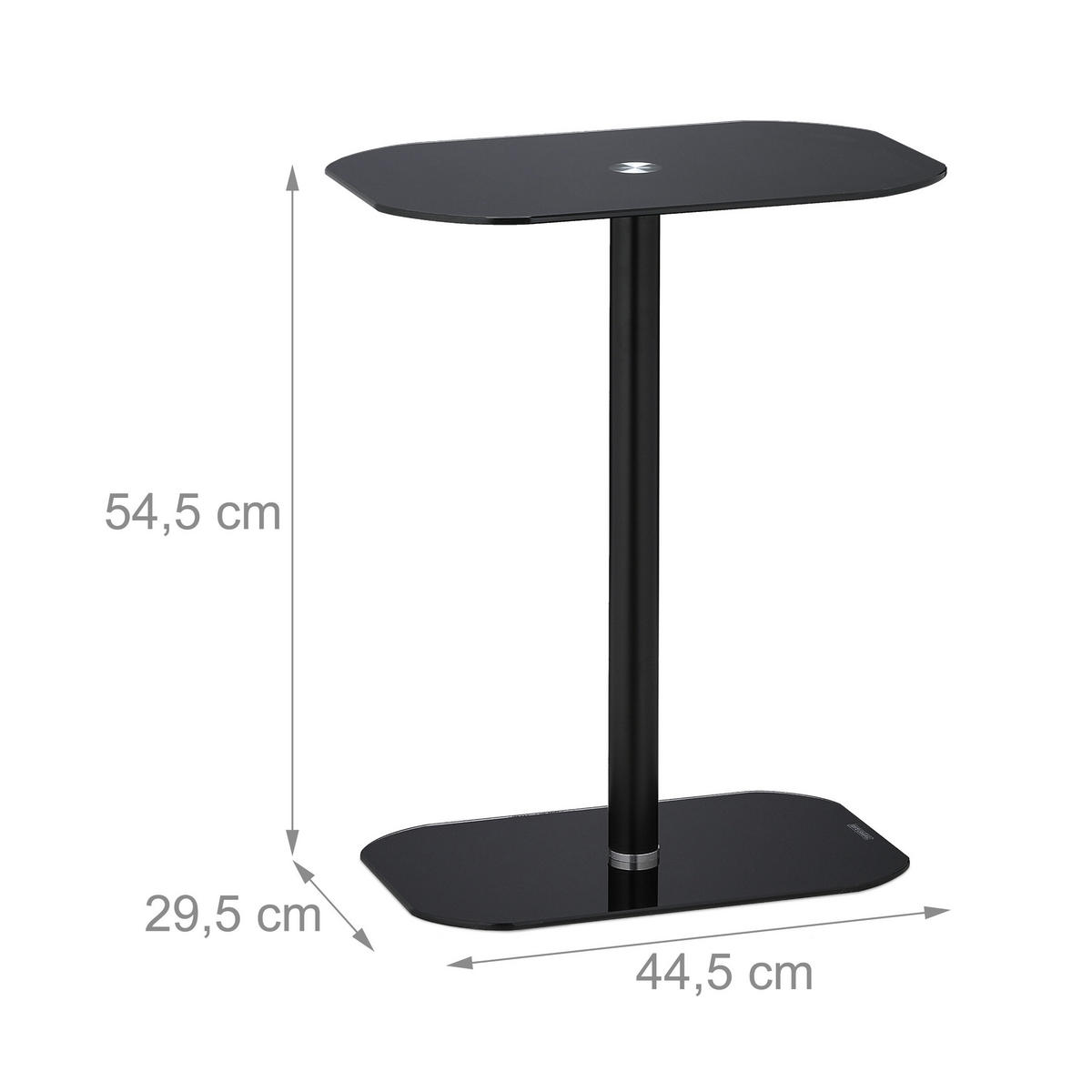 GLASBEISTELLTISCH - Schwarz, Glas/Metall (29.5/44.5/54.5cm) - Relaxdays