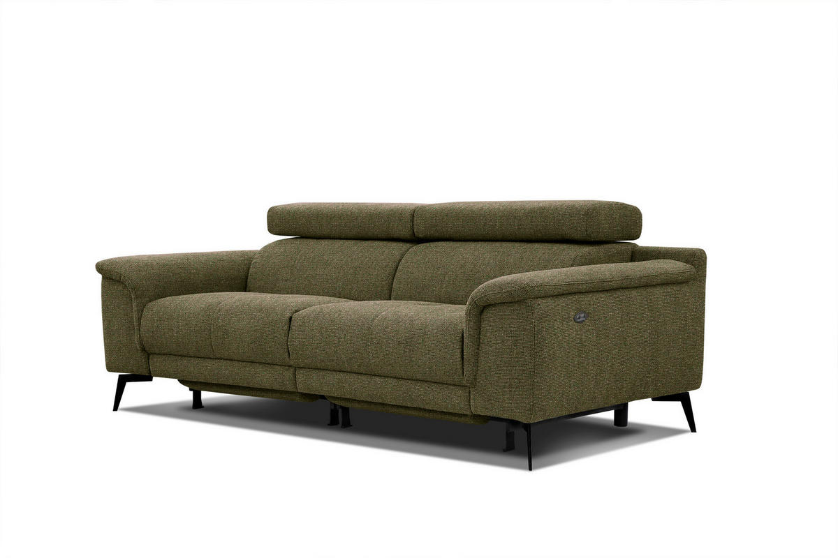 RELAXSOFA FIERO 3-Sitzer mit 2 Relaxfunktionen, olivgrün - Schwarz/Olivgrün, Holzwerkstoff/Textil (212/82/103cm) - Courtois Laville