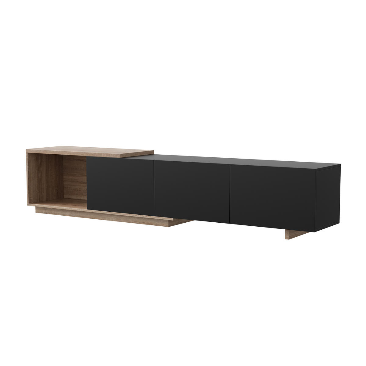 TV-SCHRANK 180 cm, schwarz, LED tricolor Sensor, Feder-Schubladen, Holz braun/schwarz - Schwarz, Holz (240/44/38cm) - EuroLiving