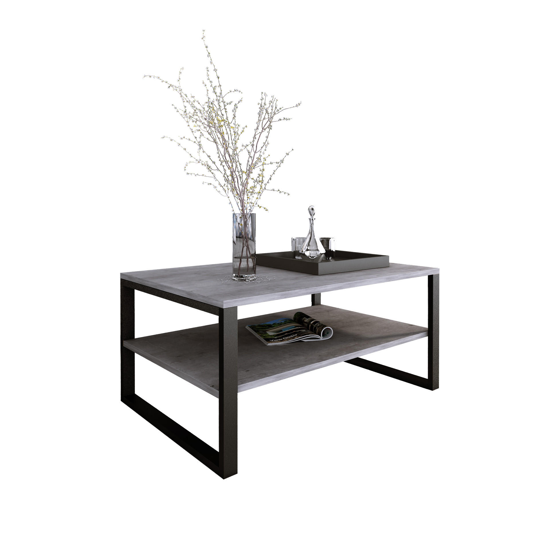 COUCHTISCH Basic rechteckig Beton mit Metallbeinen - Graphitfarben, Metall (60/90/47cm) - Design Möbel