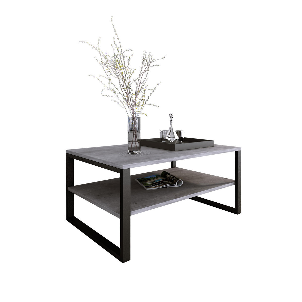 COUCHTISCH Basic rechteckig Beton mit Metallbeinen - Graphitfarben, Metall (60/90/47cm) - Design Möbel