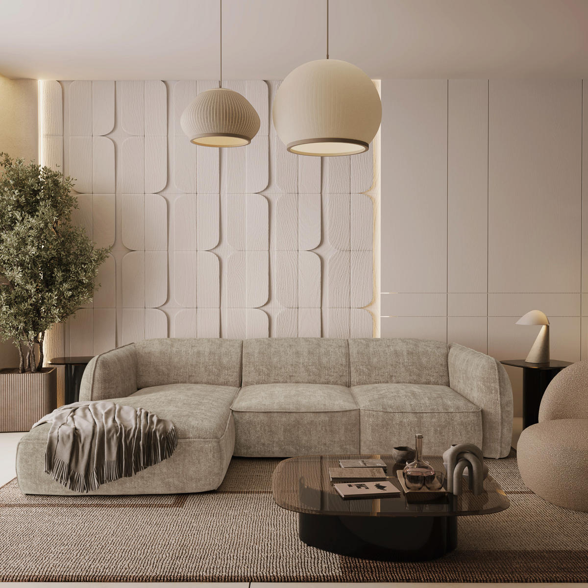 ECKSOFA LINKS Rastervelours Beige 272cm - Taupe, Textil (165/272cm) - Sia Home