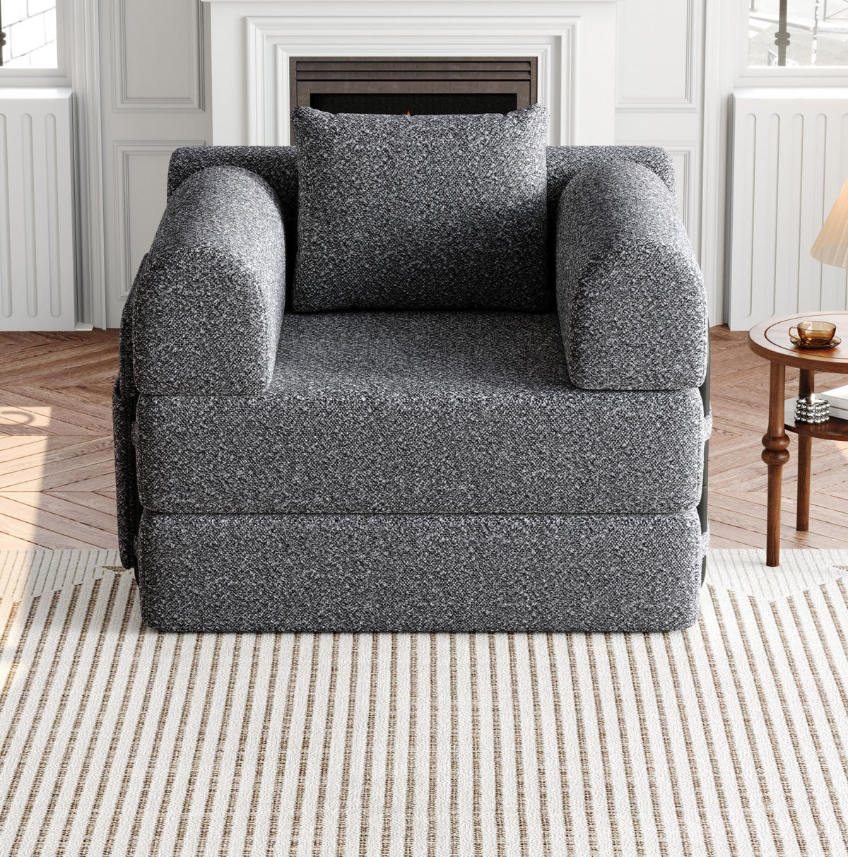 SCHLAFSOFA aus Chenille Grau mit Armlehnen-Ablagefach, Stahlrahmen und rutschfester Unterlage - Grau, Textil (94/49.5/181.6cm) - Modfu
