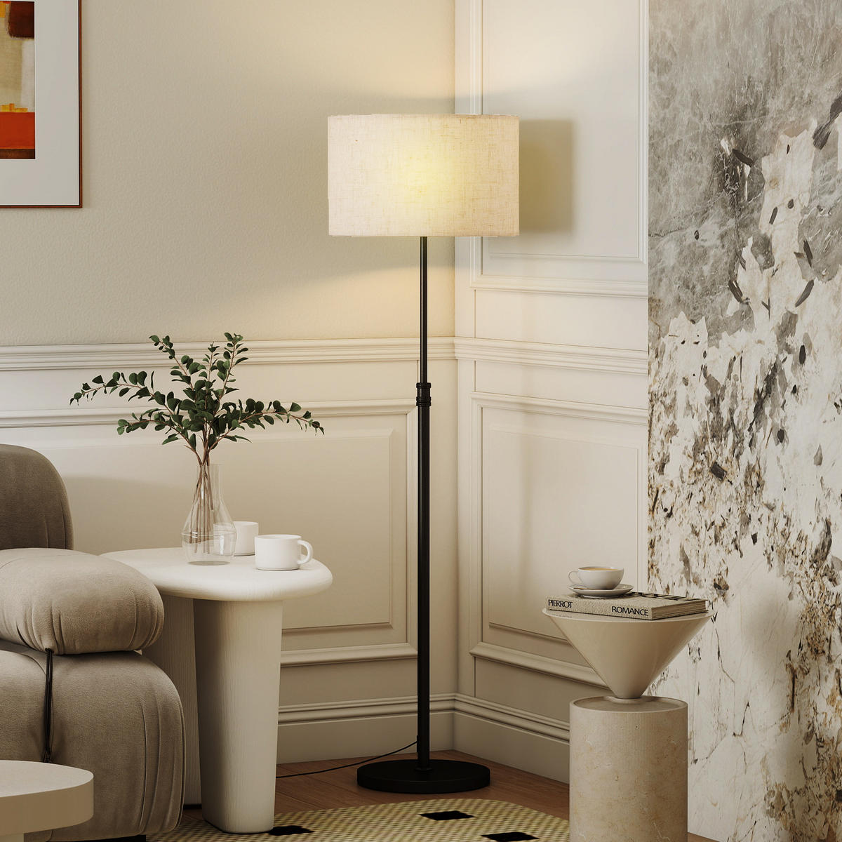 STOJACÍ lampa, ocel, lněná látka, černá - černá, kov (40/40/168cm) - HOMCOM