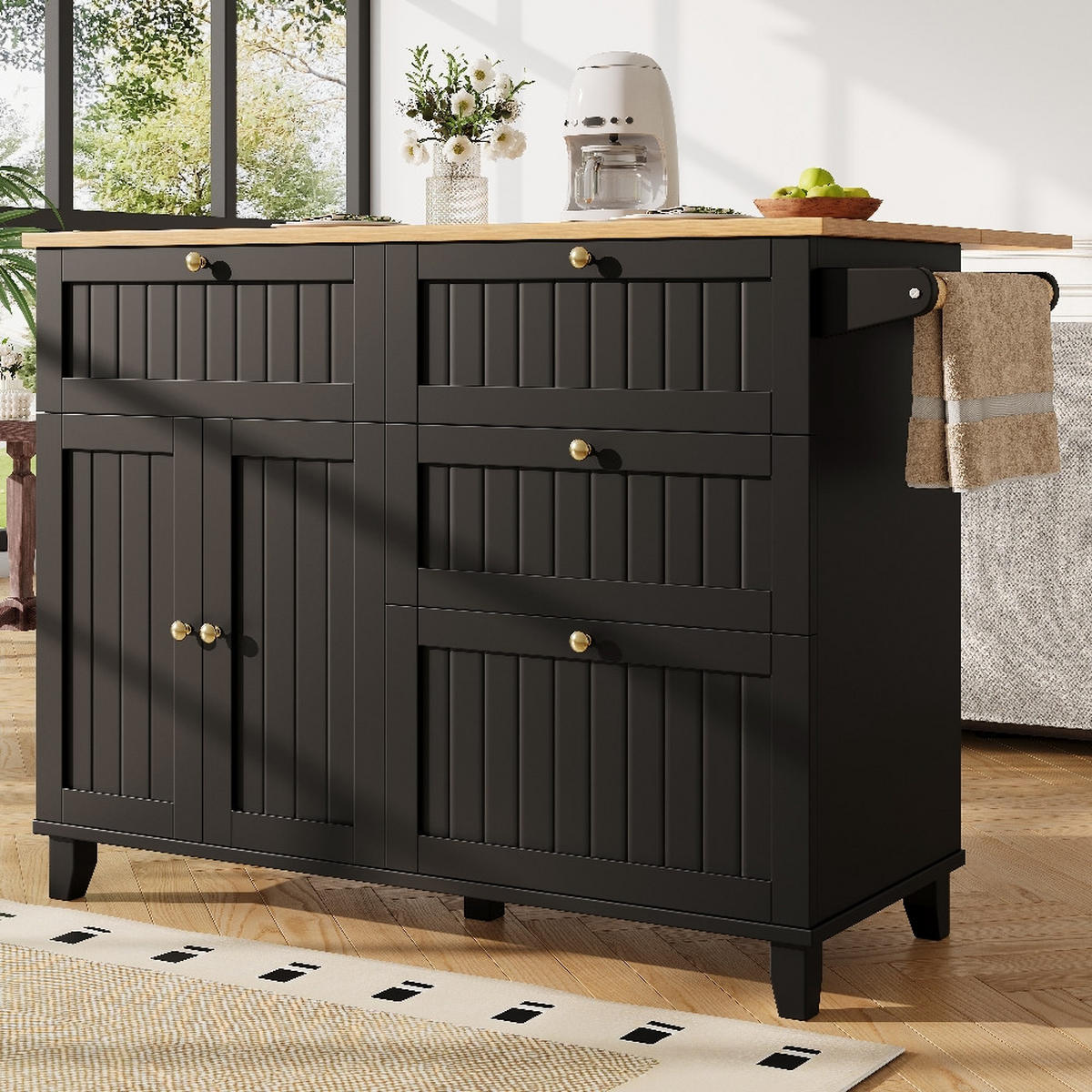 KÜCHENINSEL mit Stauraum, Schwarz-Holzmaserung, MDF/Metall, 133/37,3/88 cm - Schwarz, Kunststoff (70/88/133cm) - Rolipo
