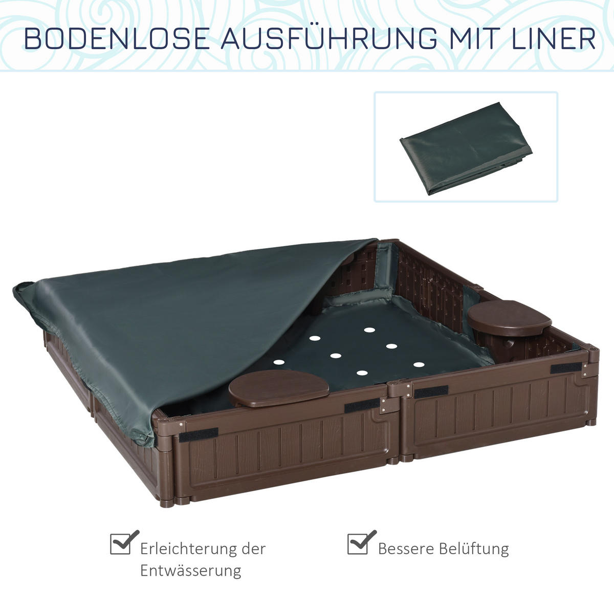 SANDKASTEN, Braun, HDPE - Braun, Kunststoff (123/123/21cm) - Outsunny