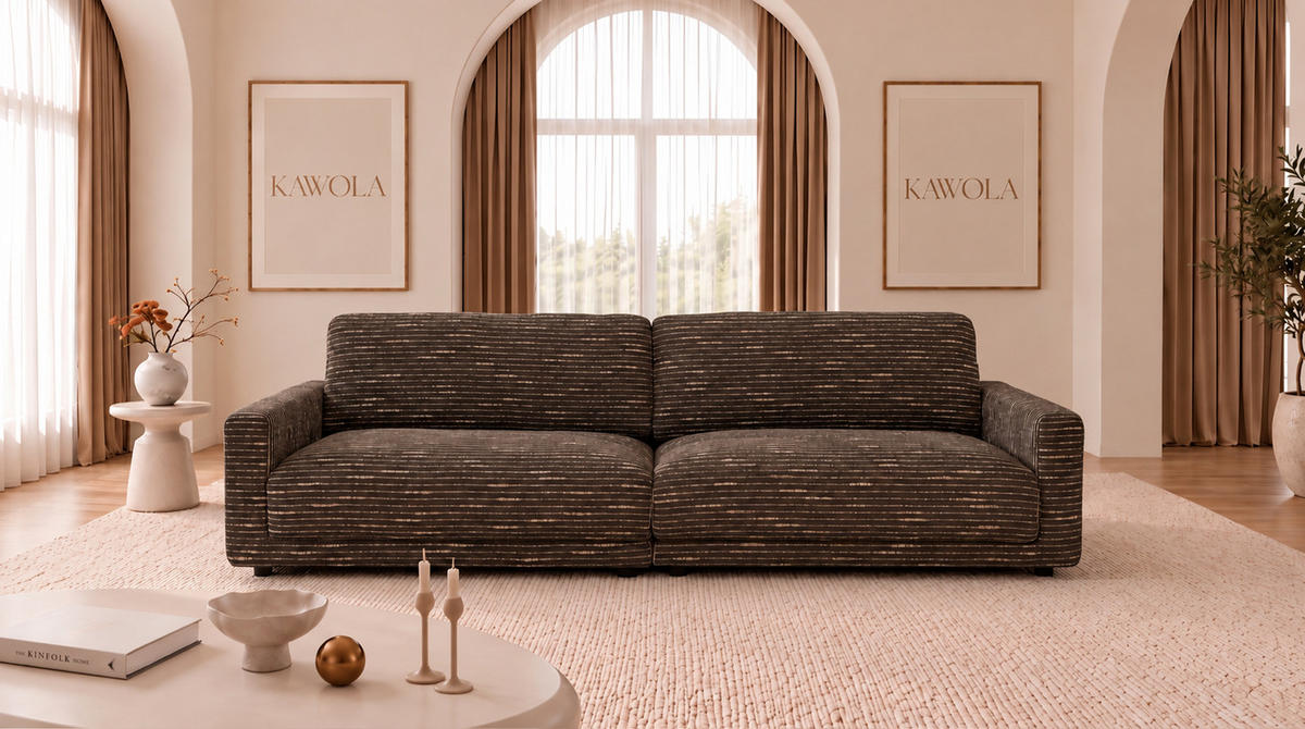 SOFA MARLIN Braun Flachgewebe - Dunkelbraun/Schwarz, Kunststoff/Textil (262/80/100cm) - KAWOLA