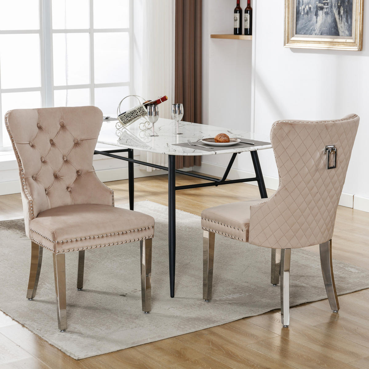 ESSZIMMERSTUHL Samt Beige mit Massivholzrahmen und Metallbeinen - Beige, Metall (62.5/94.5/53cm) - Meubliv