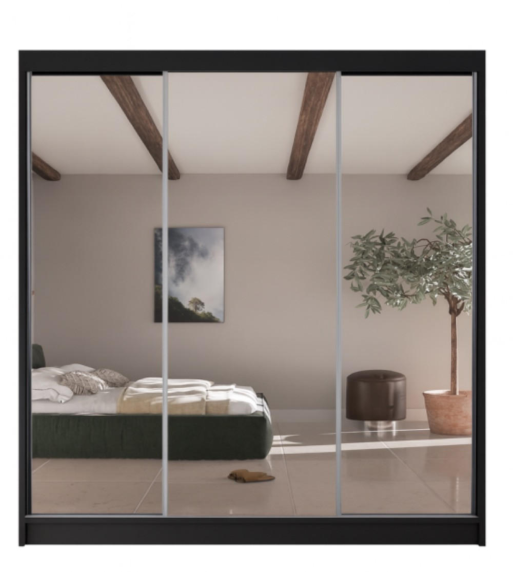 SCHRANK Schwarz V200 Schiebetüren Mit Spiegel - Schwarz, Holzwerkstoff (200/215/61cm) - Sepro Meble