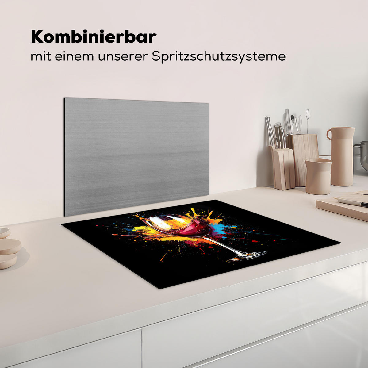 KRYT NA INDUKČNÍ DESKU Víno - sklo - graffiti - nápoj - červená - barva 65x52 cm - vínově červená, plast (65/52/0.2cm) - MuchoWow