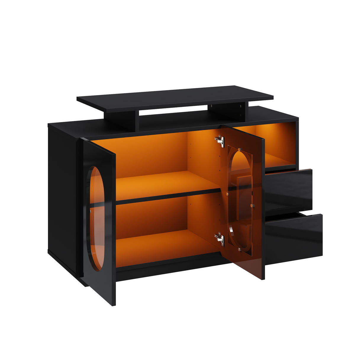 SIDEBOARD 120/40/80 cm mit LED, Glastür und Hochglanzfront in Schwarz - Schwarz, Holzwerkstoff (120/80/40cm) - BEAOK