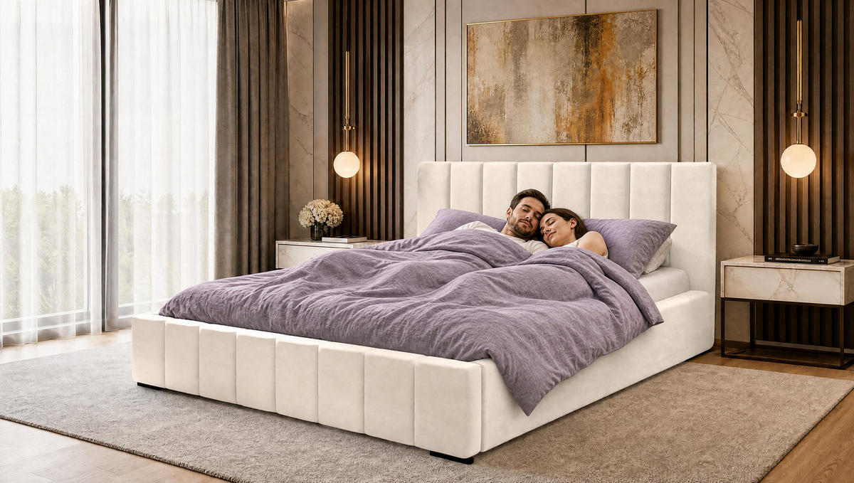 MARPUR Polsterbett NERO 180x200 cm mit Bettkasten und Lattenrost, Beige - Chromfarben/Beige, Holz/Holzwerkstoff (180/200cm) - Marpur