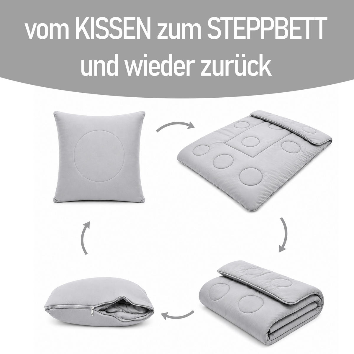 VERWANDLUNGSDECKE 2 in 1 - Grau 135x200 cm - Grau, Textil (135/200cm) - Bestlivings