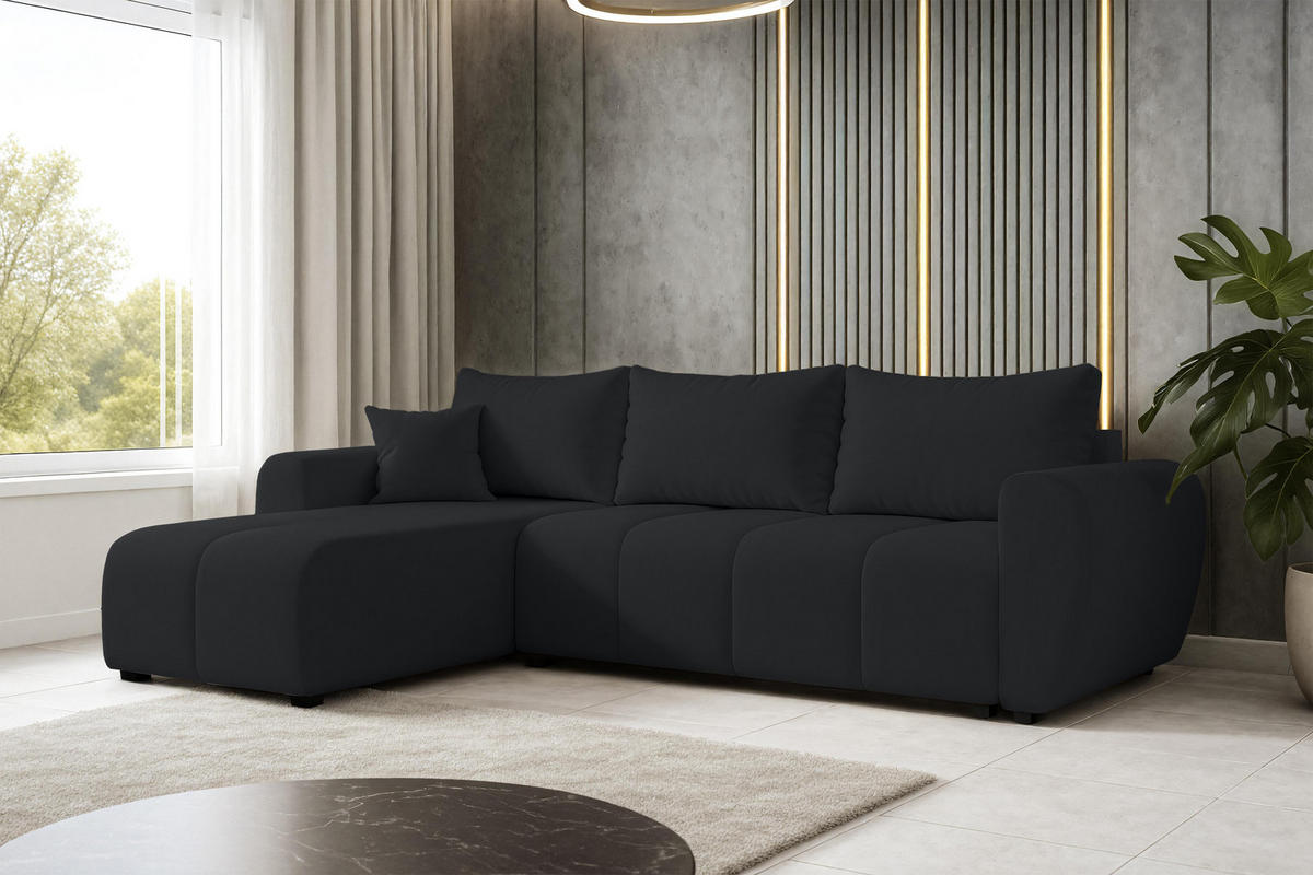 ECKSOFA L Form Malatya Schwarz 246/145/82 cm stilvolle mit Schlaffunktion L - Schwarz, Kunststoff/Textil (145/246cm) - AX Living