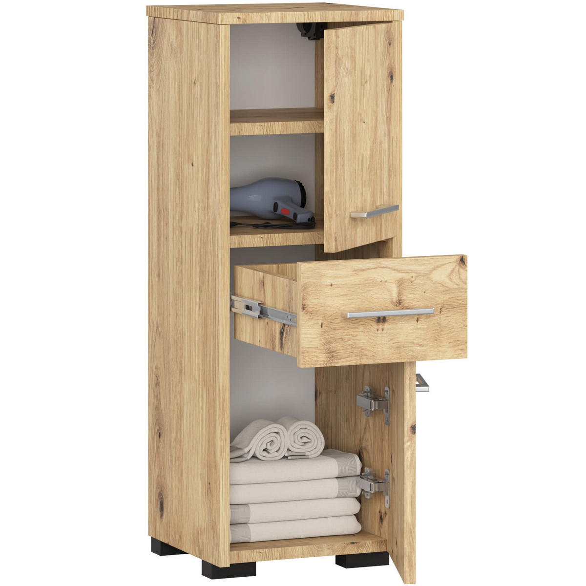 BADEZIMMERSCHRANK Fin Artisan Eiche 30x85x30 cm - Eiche Artisan, Holzwerkstoff/Kunststoff (30/85/30cm) - Akord