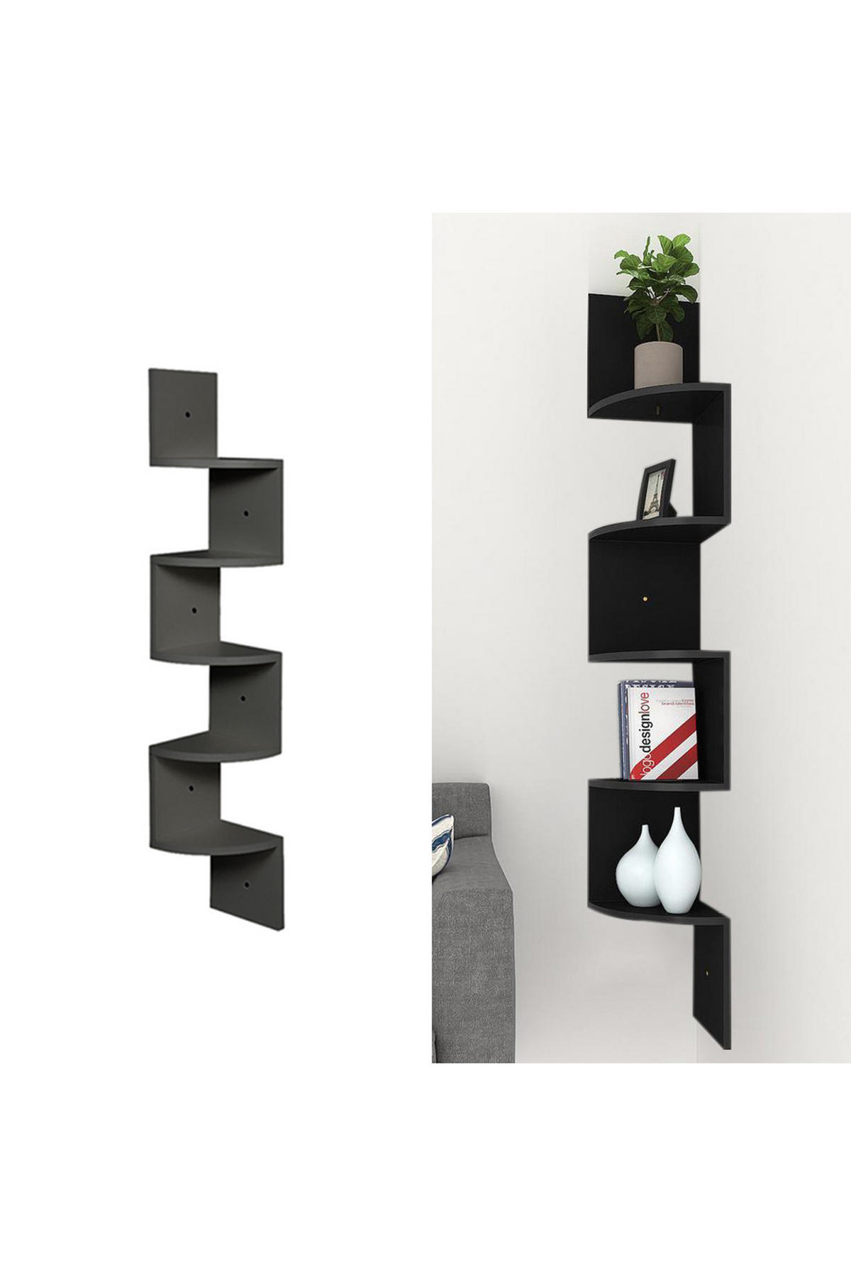 WANDREGAL 5-Stufig aus Holz in Schwarz Wandmontage Platzsparend Praktisch Modernes Design 19,8 x 19,8 x 125 cm - Schwarz, Holzwerkstoff (19.5/122/19.5cm) - Livingandhome