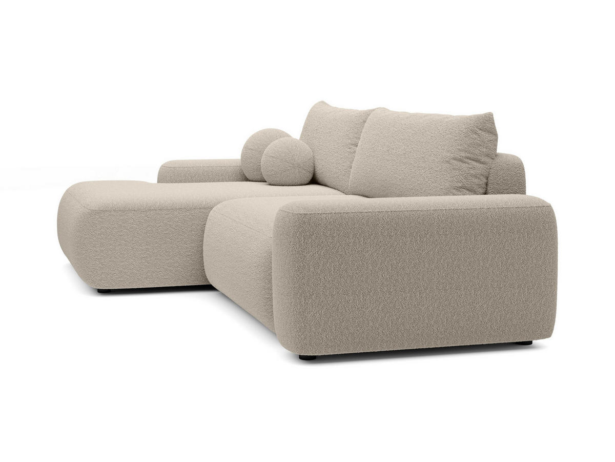 ECKSOFA RUOTA Beige Boucle-Stoff mit Schlaffunktion - Beige, Holz (264/162cm) - MASSENO