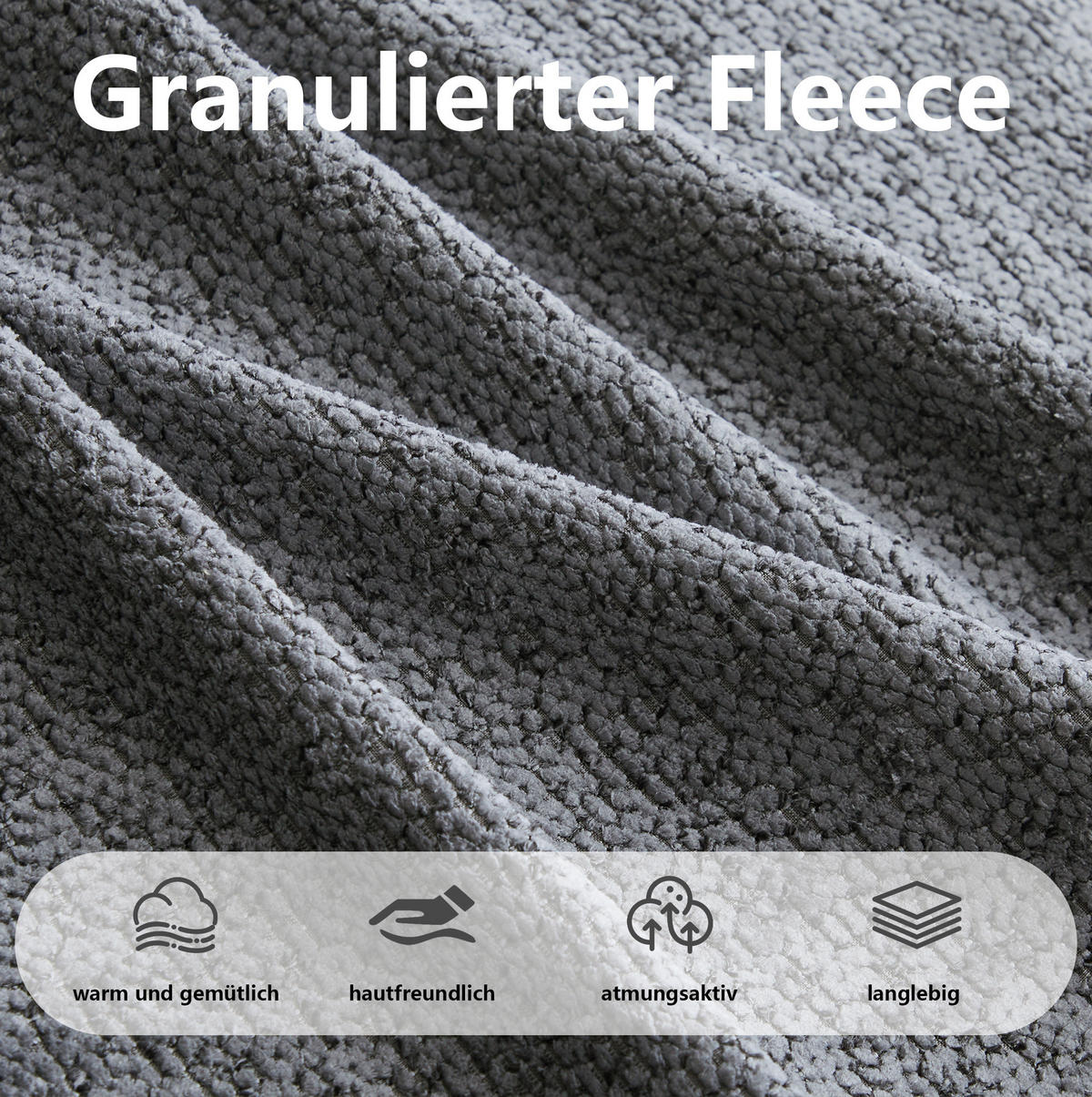 SOFA 210/165/79 cm in Grau mit Ottoman und weichem Fleecebezug - Grau, Textil (165/79/210cm) - Flora Grace