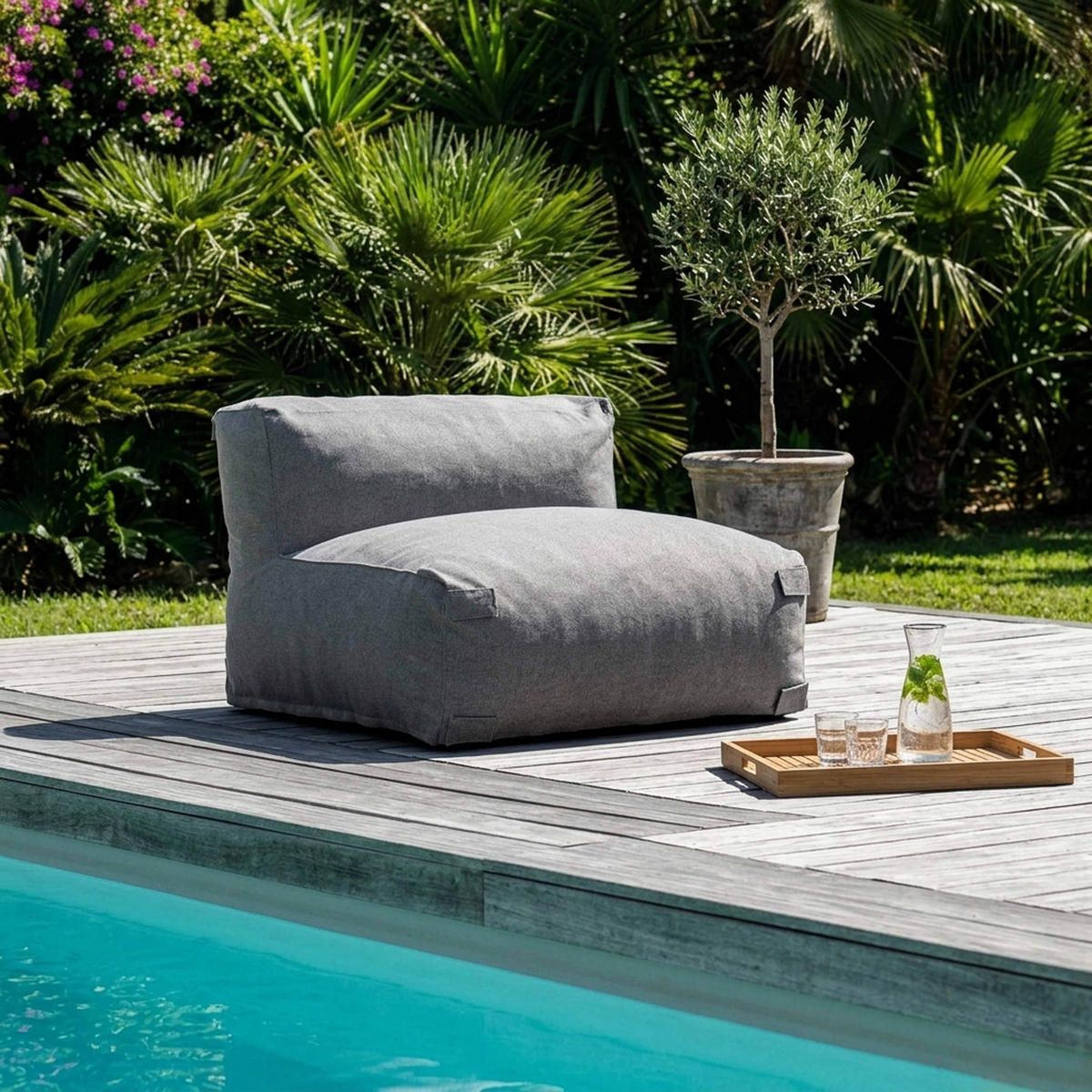 GARTENSOFA mit 3 Sitzplätzen, Grau - Grau, Textil - Oviala