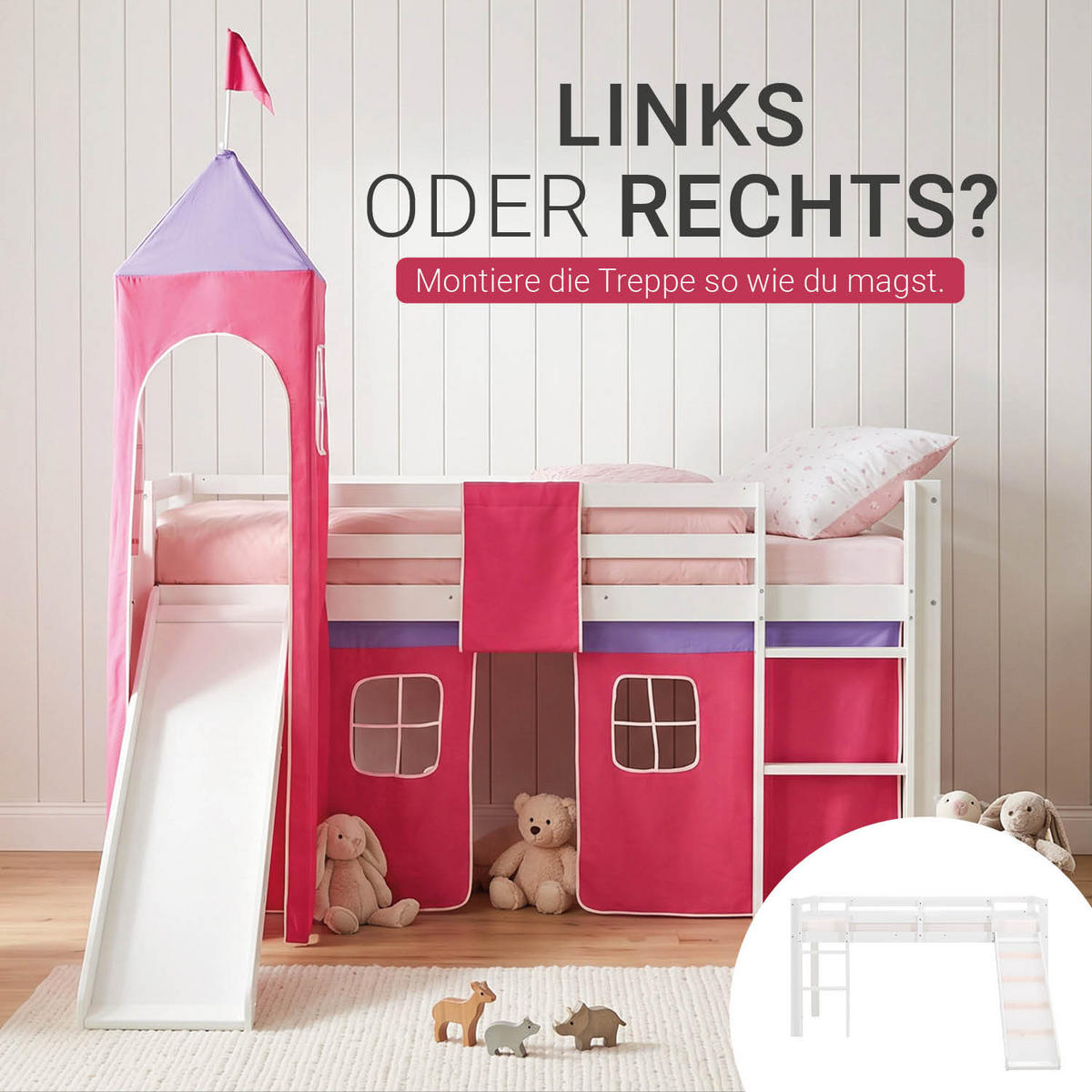 HOCHBETT Pink 90/200 cm mit Lattenrost - Pink/Weiß, Holz - Homestyle4u